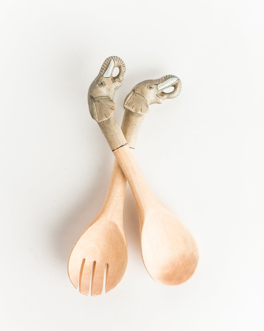 Hand-carved Elephant Salad Servers-0