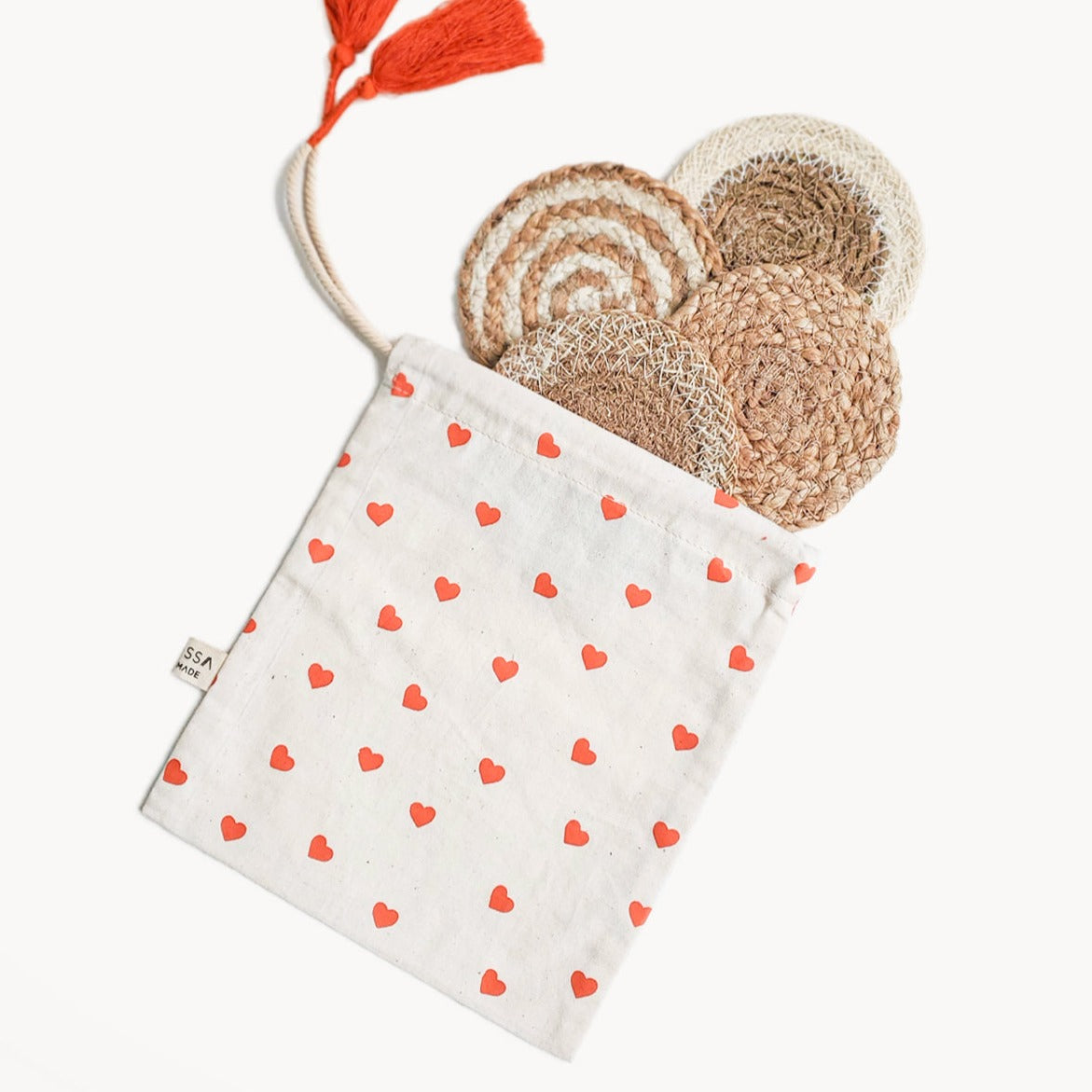 Natural Coaster Gift Set with Heart pouch-0