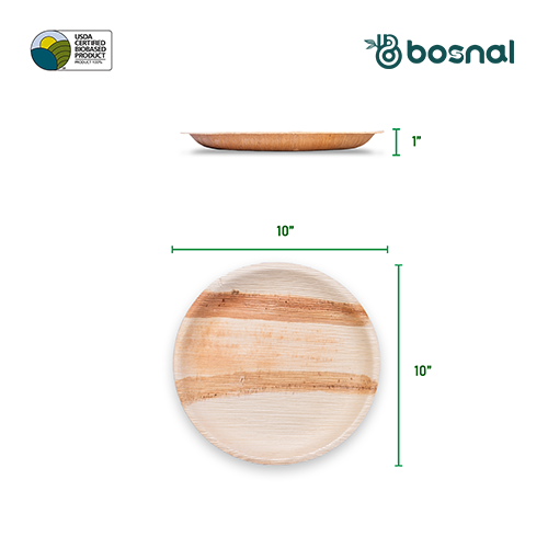 Bosnal - Palm Leaf Biodegradable Plates, 10 inch, Round, 25 Pcs-1