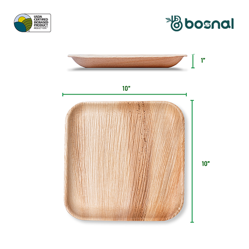 Bosnal - Palm Leaf Biodegradable Plates, 10 inch, Square, 25 Pcs-1