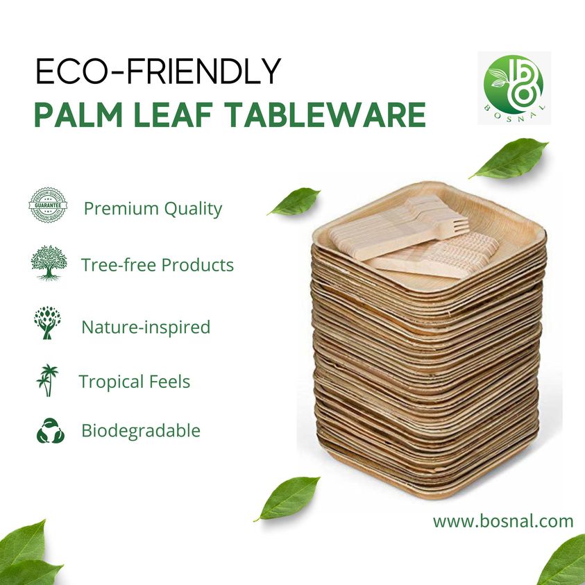 Bosnal - Palm Leaf Biodegradable Plates; 7 inch, Square, 25 Pcs-2