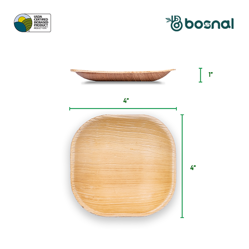 Bosnal - Palm Leaf Biodegradable Plates, 4 inch, Square, 25 Pcs-1