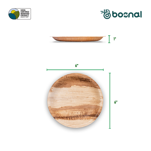 Bosnal - Palm Leaf Biodegradable Plates, 6 inch, Round, 25 Pcs-1