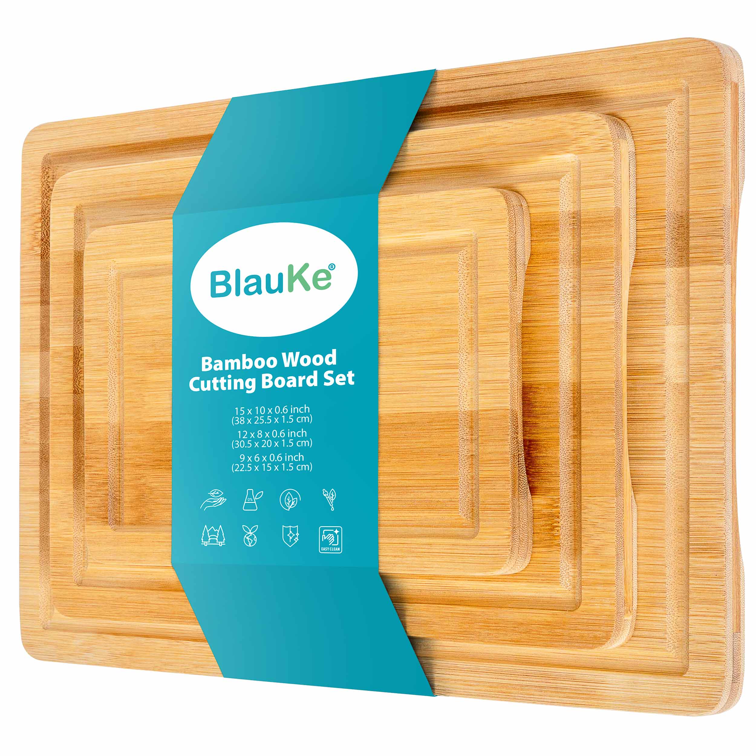 Wooden Cutting Boards for Kitchen with Juice Groove and Handles - Bamboo Chopping Boards Set of 3 - Wood Serving Trays-0