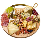 Bamboo Cheese Board and Knife Set with Magnetic Cutlery Storage - 13 inch Round Charcuterie Board-0