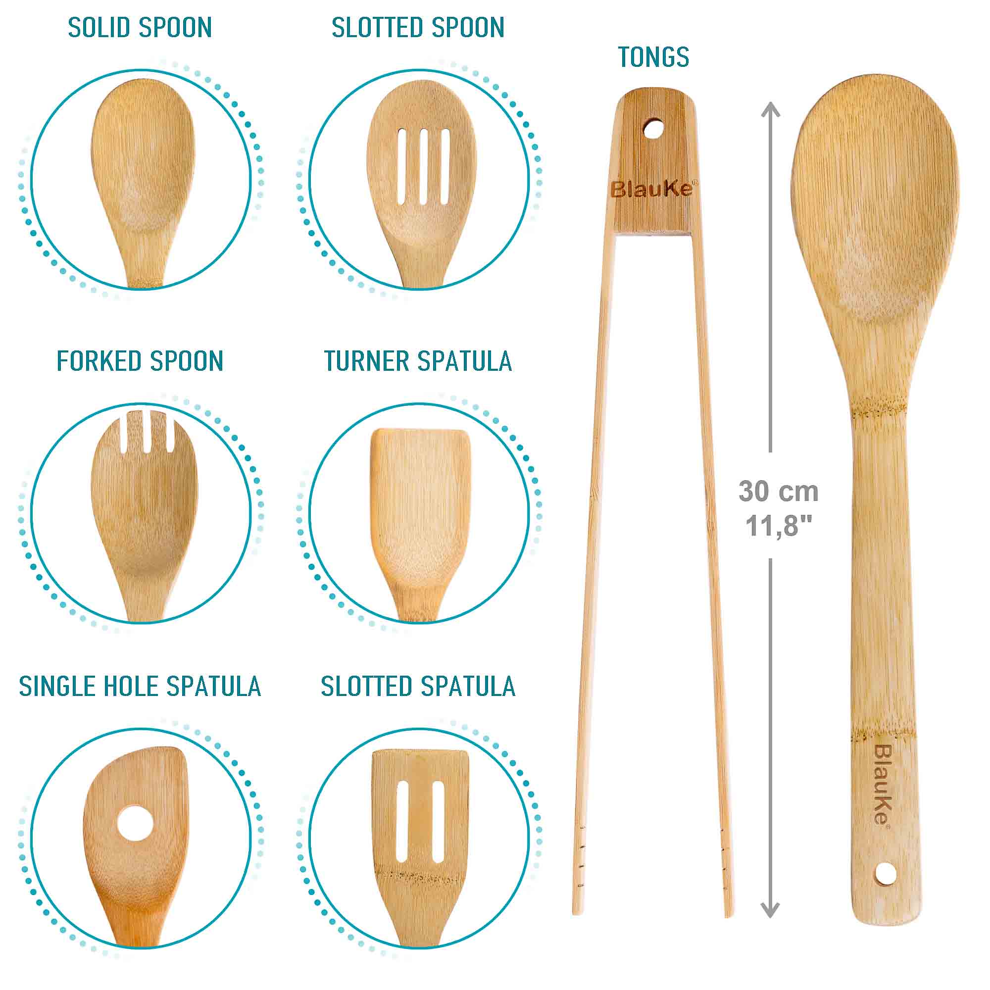 Wooden Spoons for Cooking 7-Pack - Bamboo Kitchen Utensils Set for Nonstick Cookware-2