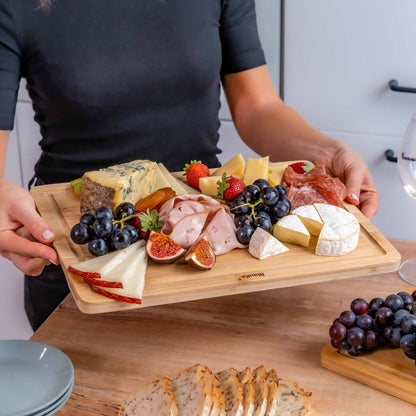 Wood Cutting Board for Kitchen 15x10 inch - Wooden Serving Tray - Large Bamboo Chopping Board with Juice Groove and Handles-3