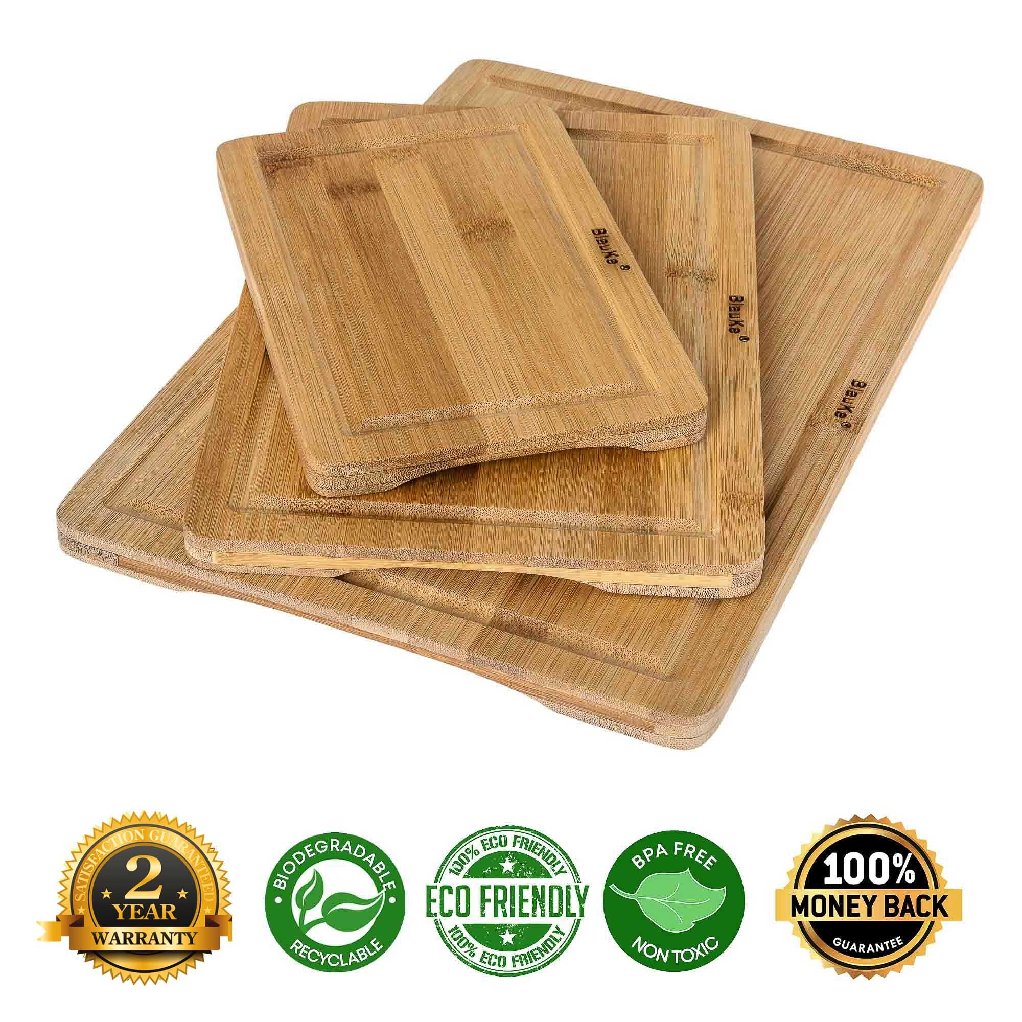 Wooden Cutting Boards for Kitchen with Juice Groove and Handles - Bamboo Chopping Boards Set of 3 - Wood Serving Trays-1