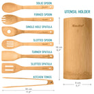 Bamboo Kitchen Utensils Set 8-Pack - Wooden Cooking Utensils for Nonstick Cookware - Wooden Cooking Spoons, Spatulas, Turner, Tongs, Utensil Holder-2