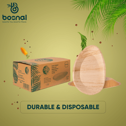 Bosnal - Palm Leaf Biodegradable Plates, 10 inch, Oval, 25 Pcs-3