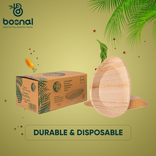 Bosnal - Palm Leaf Biodegradable Plates, 10 inch, Oval, 25 Pcs-3