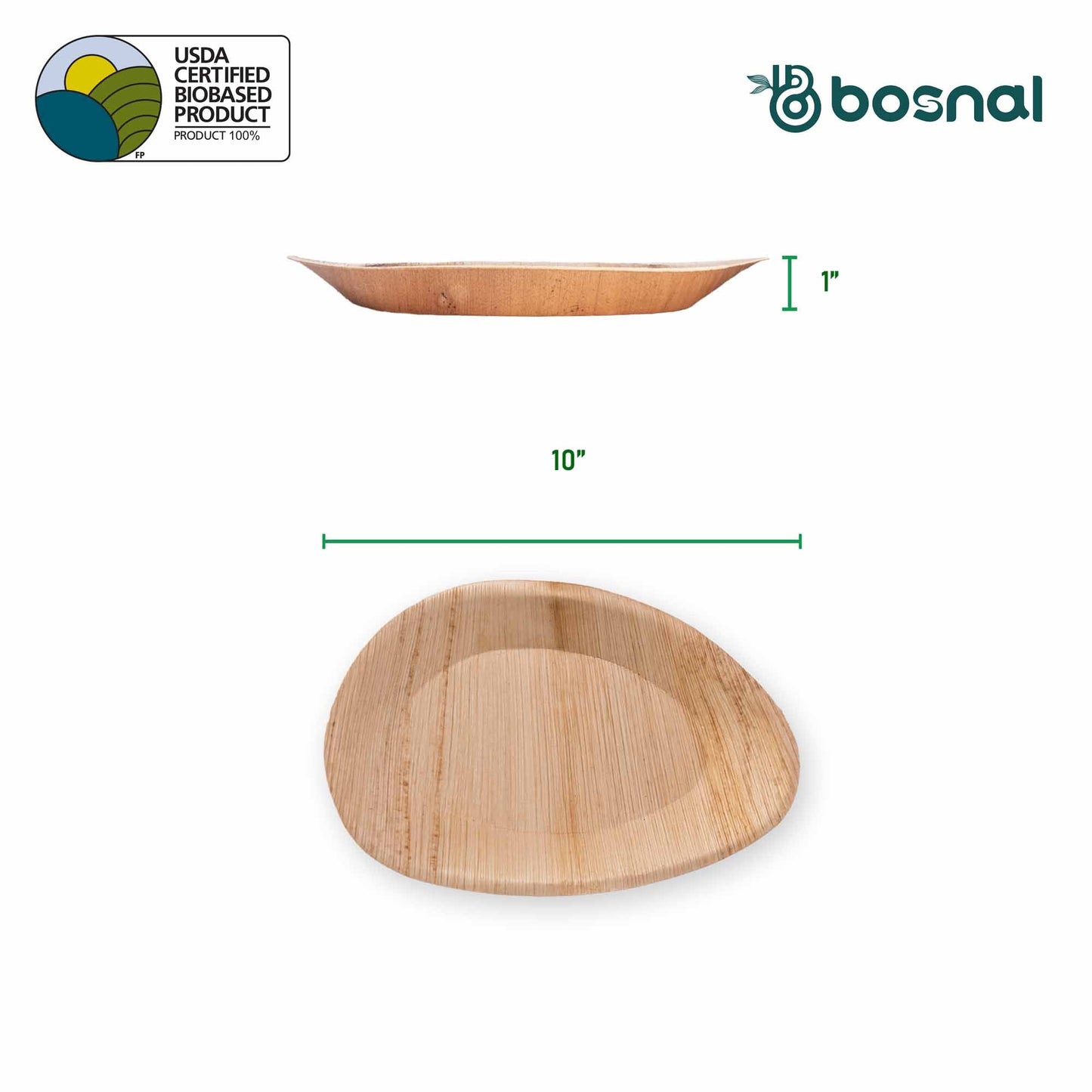 Bosnal - Palm Leaf Biodegradable Plates, 10 inch, Oval, 25 Pcs-2