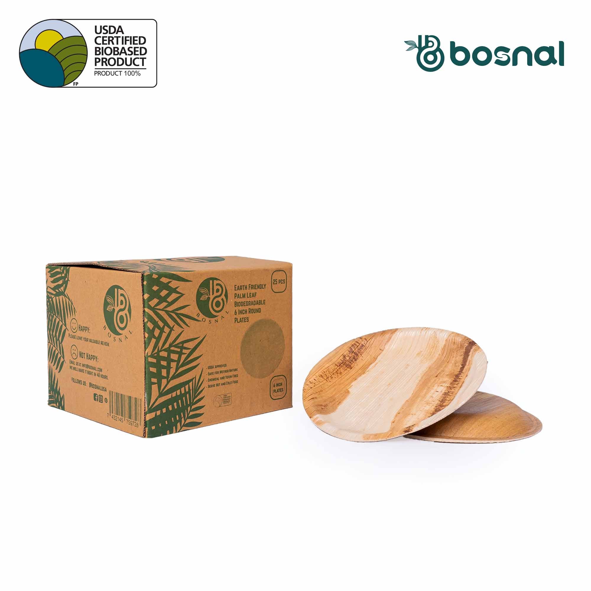 Bosnal - Palm Leaf Biodegradable Plates, 6 inch, Round-0