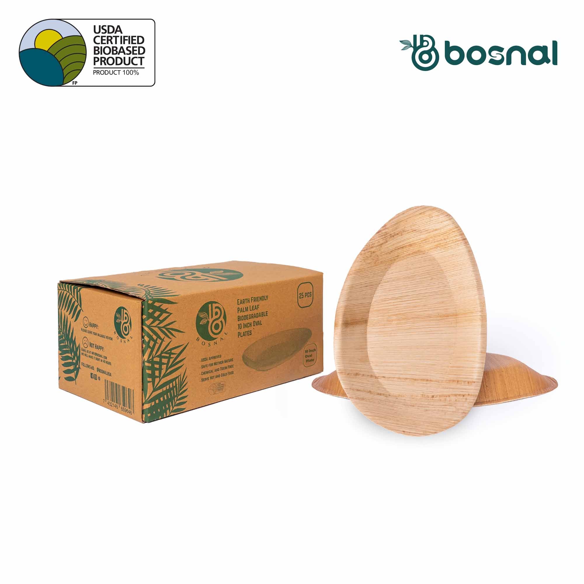 Bosnal - Palm Leaf Biodegradable Plates, 10 inch, Oval, 25 Pcs-0