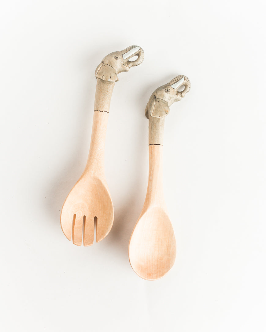 Hand-carved Elephant Salad Servers-2