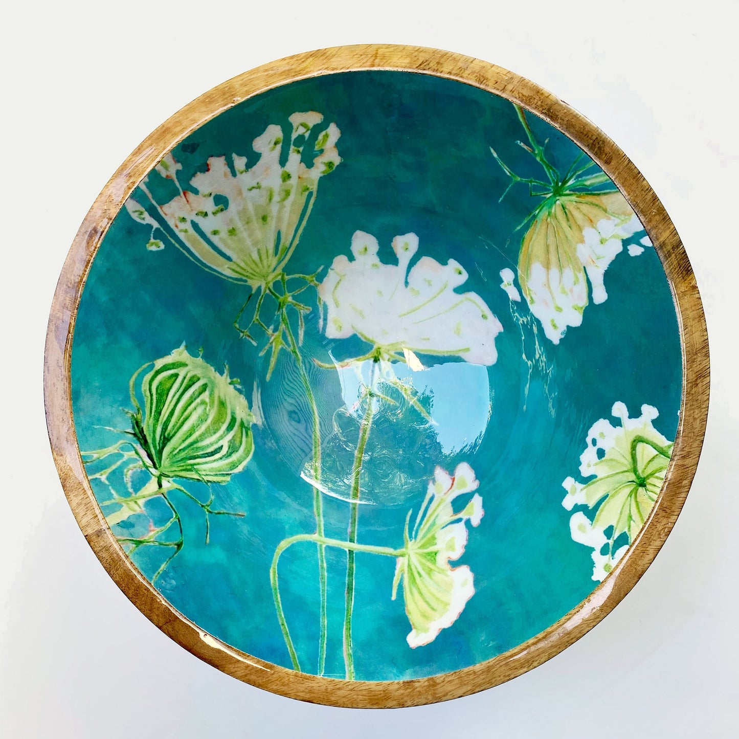 Serving Bowl:  Queen Anne's Lace on Teal