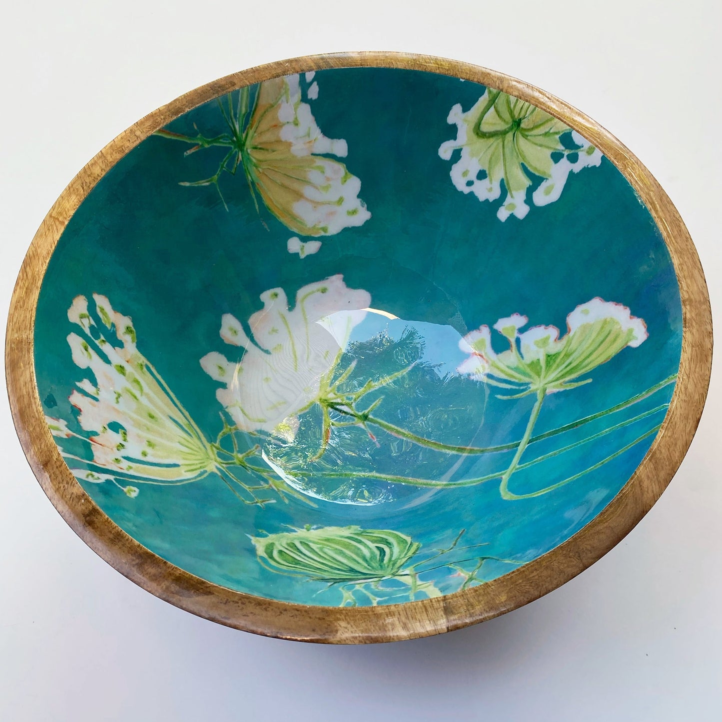 Serving Bowl:  Queen Anne's Lace on Teal