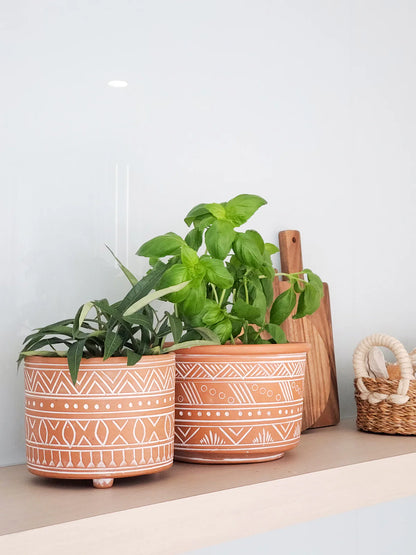 Hand Etched Terracotta Pot -Small