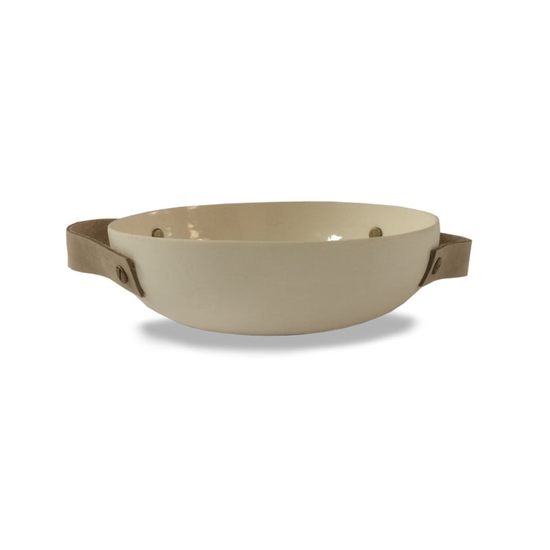 BOWL - HANDMADE WITH LEATHER HANDLES - 17CM